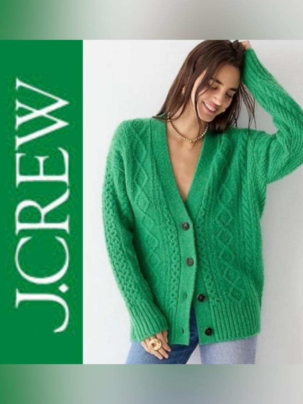 NWT! Chunky Cable Knit Wool Cardigan Sweater Green Size Small S